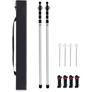 98.42” Aluminum Camping Tarp Poles Adjustable,Telescoping & Portable Tent Poles Replacement (2 Pack), it Comes with 4 Metal Stake, 4 Guy Line Cord with Guyline Adjuster & 1 Storage Bag