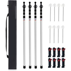 98.42” Aluminum Camping Tarp Poles Adjustable,Telescoping & Portable Tent Poles Replacement (4 Pack), it Comes with 8 Metal Stake, 8 Guy Line Cord with Guyline Adjuster & 1 Storage Bag
