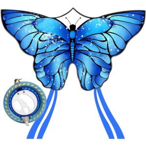 Butterfly Kites for Kids and Adults, Easy to Fly Large Single Line Kite for Boys and Girls – 55″ x 28″ Beach Kite for Beginners, 300ft String Handle Included(Blue Butterfly with Reel)