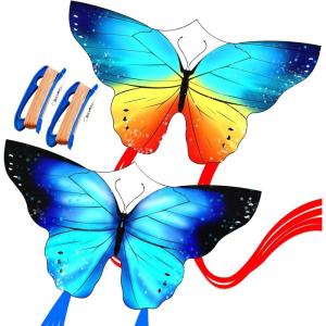 Butterfly Kites for Kids and Adults, Easy to Fly Large Single Line Kite for Boys and Girls – 55″ x 28″ Beach Kite for Beginners, 300ft String Handle Included(Couple Butterfly)