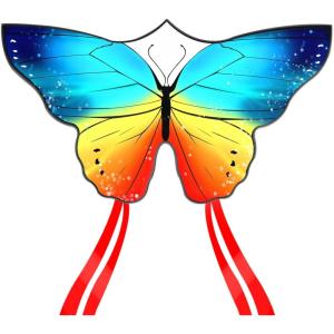 Butterfly Kites for Kids and Adults, Easy to Fly Large Single Line Kite for Boys and Girls – 55″ x 28″ Beach Kite for Beginners, 300ft String Handle Included(Tricolour Butterfly)