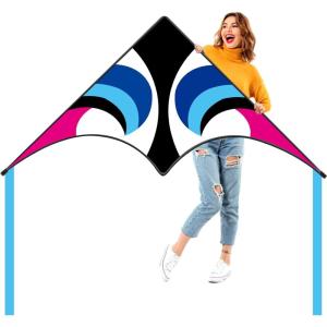 Delta Kite for Kids & Adults – Easy to Fly Large Single Line Beach Kite with 300ft String Handle Included, Perfect for Beginners, Teens(60” Blue Black)