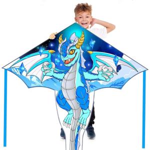 Delta Kite for Kids & Adults – Easy to Fly Large Single Line Beach Kite with 300ft String Handle Included, Perfect for Beginners, Teens(60” Blue White)