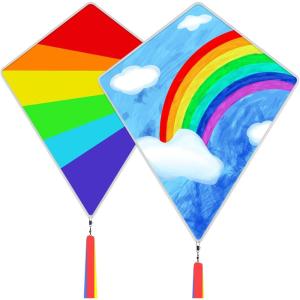 Diamond Kites for Kids Adults Easy to Fly, Beginner Kite for Toddlers Ages 3-5, Kids Kite Pack for Boys and Girls,Beach Kites for Outdoor Activities & Family Trip(Rainbow Kites (2 Pack))