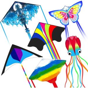 Kites for Kids & Adults, Beach Kites Set for Beginners, Easy to Fly Large Kite Pack for Boys and Girls, Kite String Included, Perfect for Outdoor Activities(Kites 6 Pack)