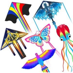 Kites for Kids & Adults, Beach Kites Set for Beginners, Easy to Fly Large Kite Pack for Boys and Girls, Kite String Included, Perfect for Outdoor Activities(6 Pack Kites)