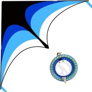 Large Delta Kite Easy to Fly with Kite Reel Set, Beach Kite & Kite Spool for Kids & Adults, Single Line Triangle Kite with 7.1 Inch Kite Wheel Kit(Blue Delta with Reel)