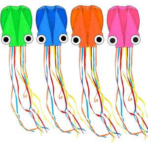 Octopus Kites for Kids & Adults Easy to Fly, 24”x 158” Large Soft Kite Kit for Boys and Girls, Single Line 3D Beach Kite Set for Teens,Perfect for Outdoor Activities(Green Blue Orange Pink)