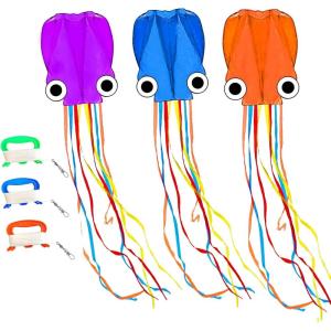 Octopus Kites for Kids & Adults Easy to Fly, 24”x 158” Large Soft Kite Kit for Boys and Girls, Single Line 3D Beach Kite Set for Teens,Perfect for Outdoor Activities(Purple Blue Orange)
