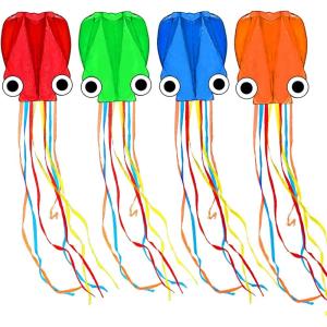 Octopus Kites for Kids & Adults Easy to Fly, 24”x 158” Large Soft Kite Kit for Boys and Girls, Single Line 3D Beach Kite Set for Teens,Perfect for Outdoor Activities(Red Green Blue Orange)