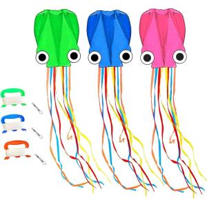 Octopus Kites for Kids & Adults Easy to Fly, 24”x 158” Large Soft Kite Kit for Boys and Girls, Single Line 3D Beach Kite Set for Teens,Perfect for Outdoor Activities(Green Blue Pink)