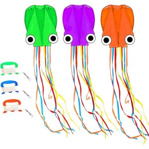 Octopus Kites for Kids & Adults Easy to Fly, 24”x 158” Large Soft Kite Kit for Boys and Girls, Single Line 3D Beach Kite Set for Teens,Perfect for Outdoor Activities(Green Purple Orange)