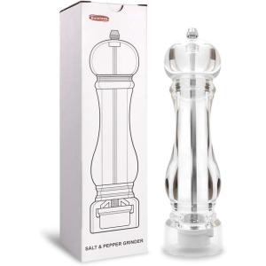 Salt Pepper Grinder Mill Arcylic,the Best Peppercorn Grinder with Adjustable Mill-Clear(White Box 1 Pack)