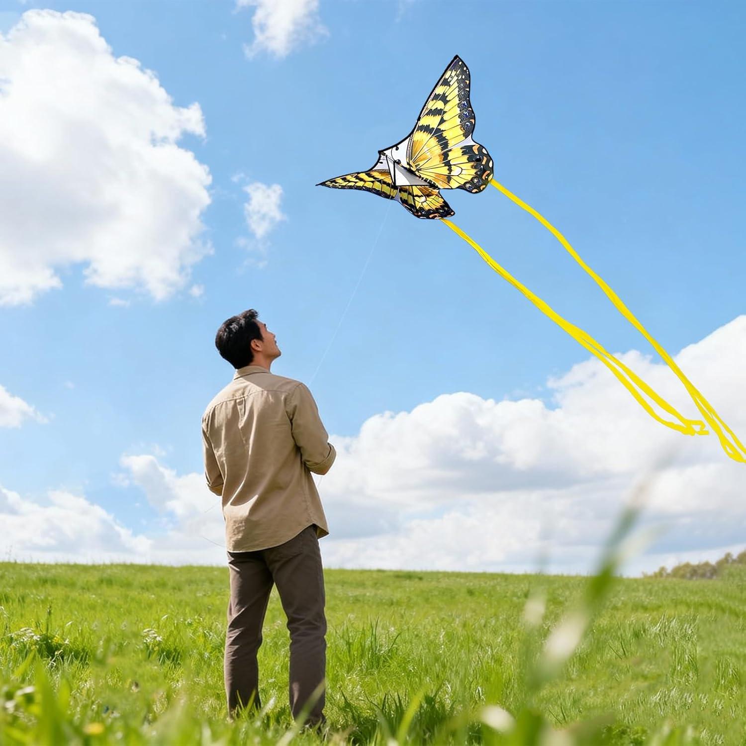 image:imageButterfly Kites for Kids and Adults Easy to Fly Single Line Beach Kites for Boys amp Girls 55 x 28 Butterfly Kite for Teens Comes with 300 ft String HandleYellow