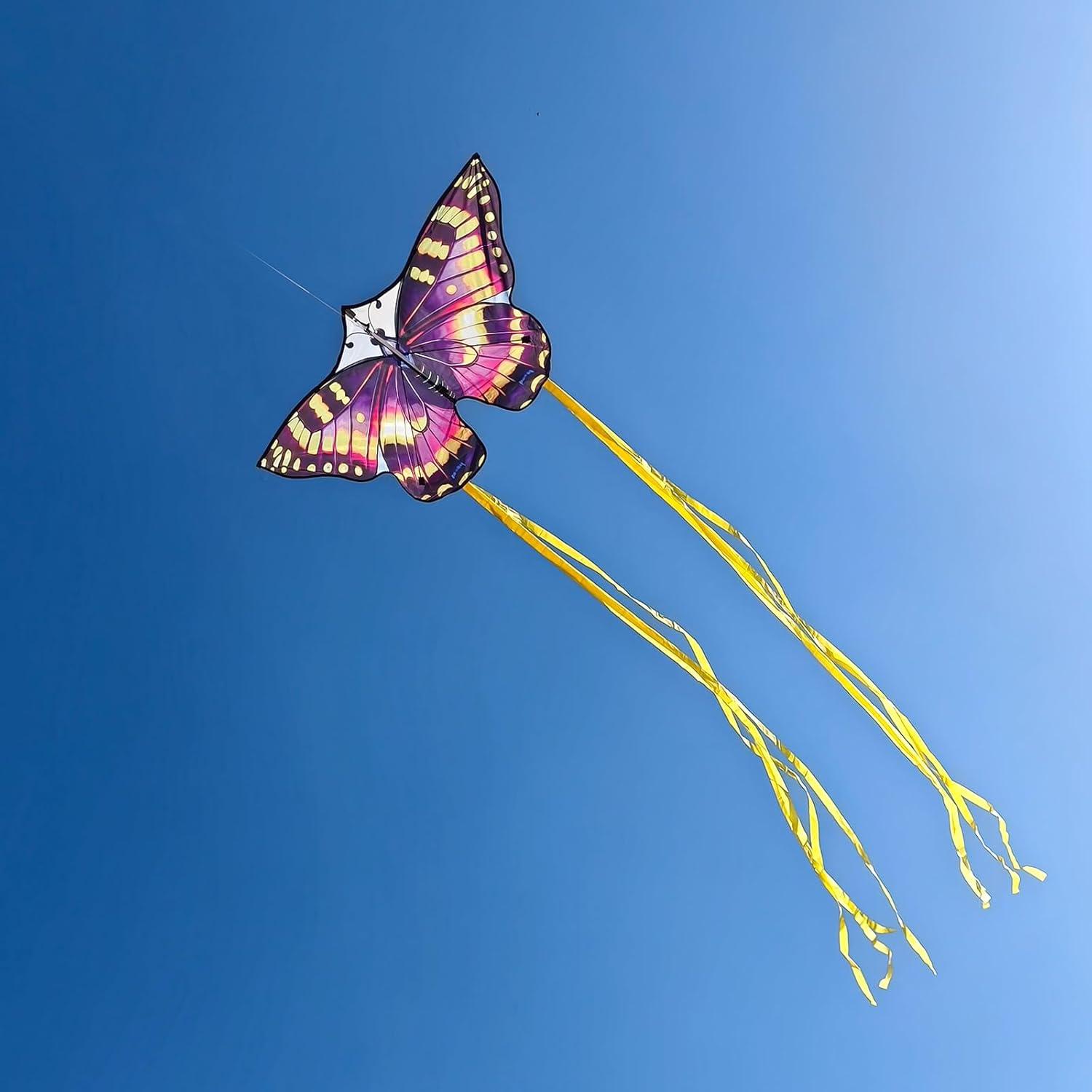 image:imageButterfly Kites for Kids and Adults Easy to Fly Single Line Beach Kites for Boys amp Girls 55 x 28 Butterfly Kite for Teens Comes with 300 ft String HandlePurpleYellow