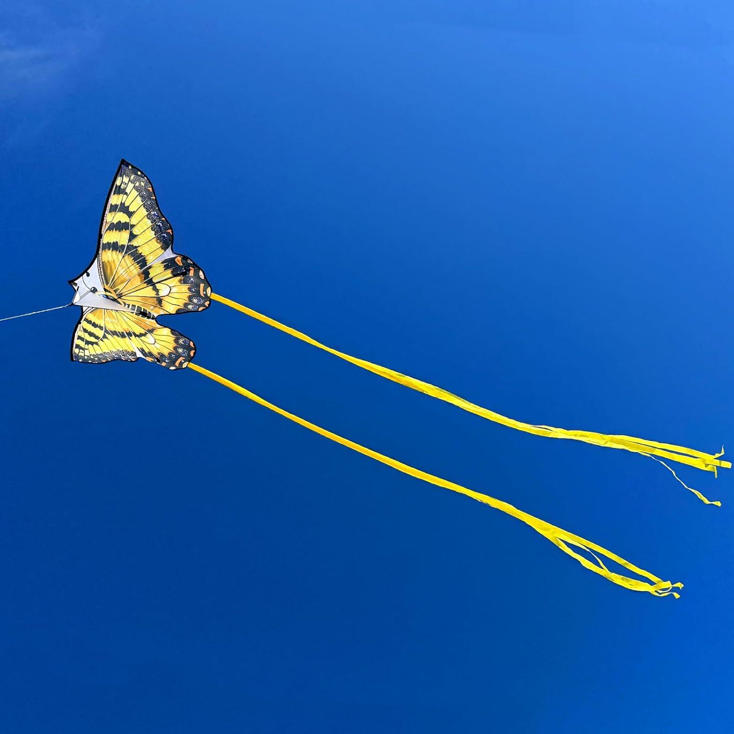 image:imageButterfly Kites for Kids and Adults Easy to Fly Single Line Beach Kites for Boys amp Girls 55 x 28 Butterfly Kite for Teens Comes with 300 ft String HandleYellow