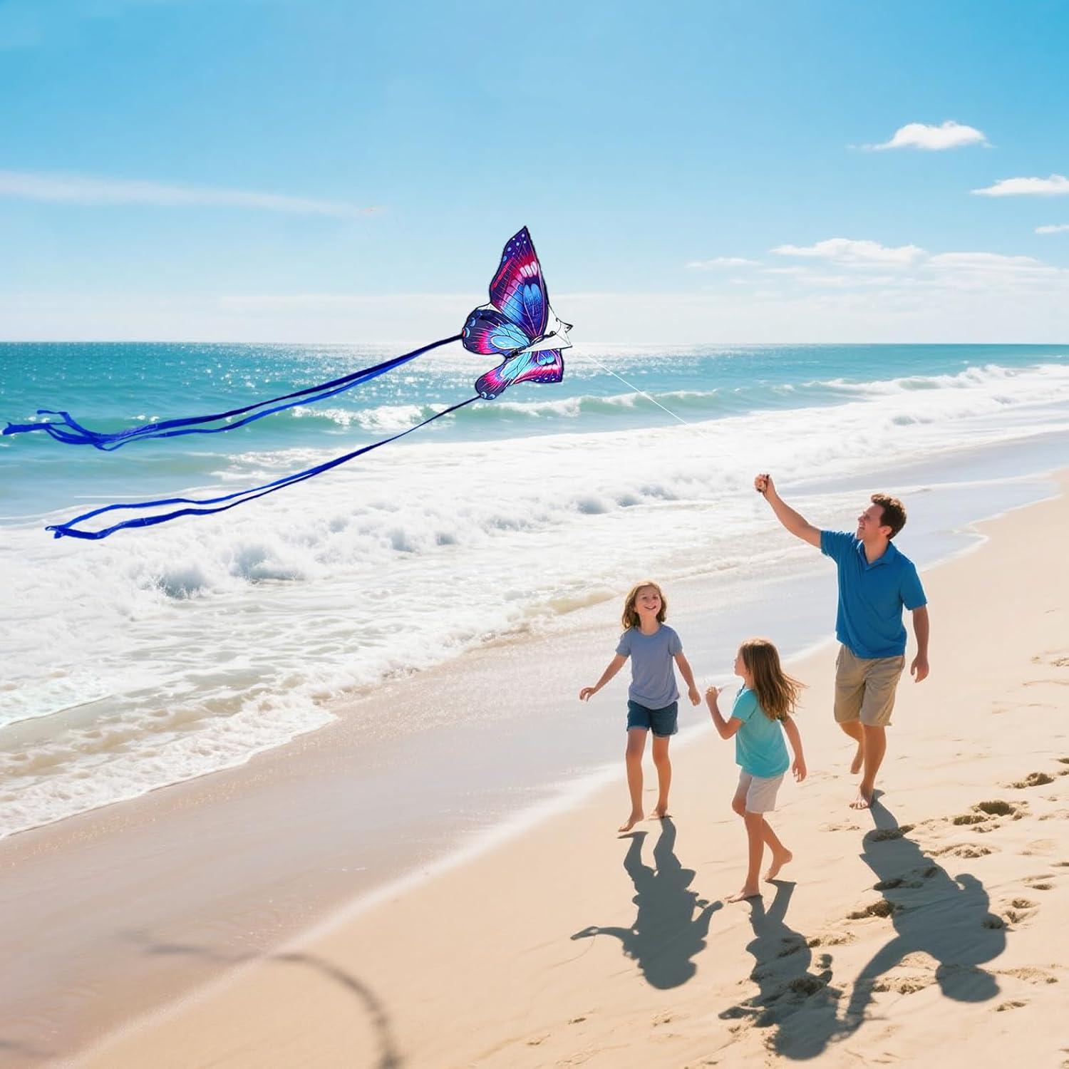 image:imageButterfly Kites for Kids and Adults Easy to Fly Single Line Beach Kites for Boys amp Girls 55 x 28 Butterfly Kite for Teens Comes with 300 ft String HandleBlue
