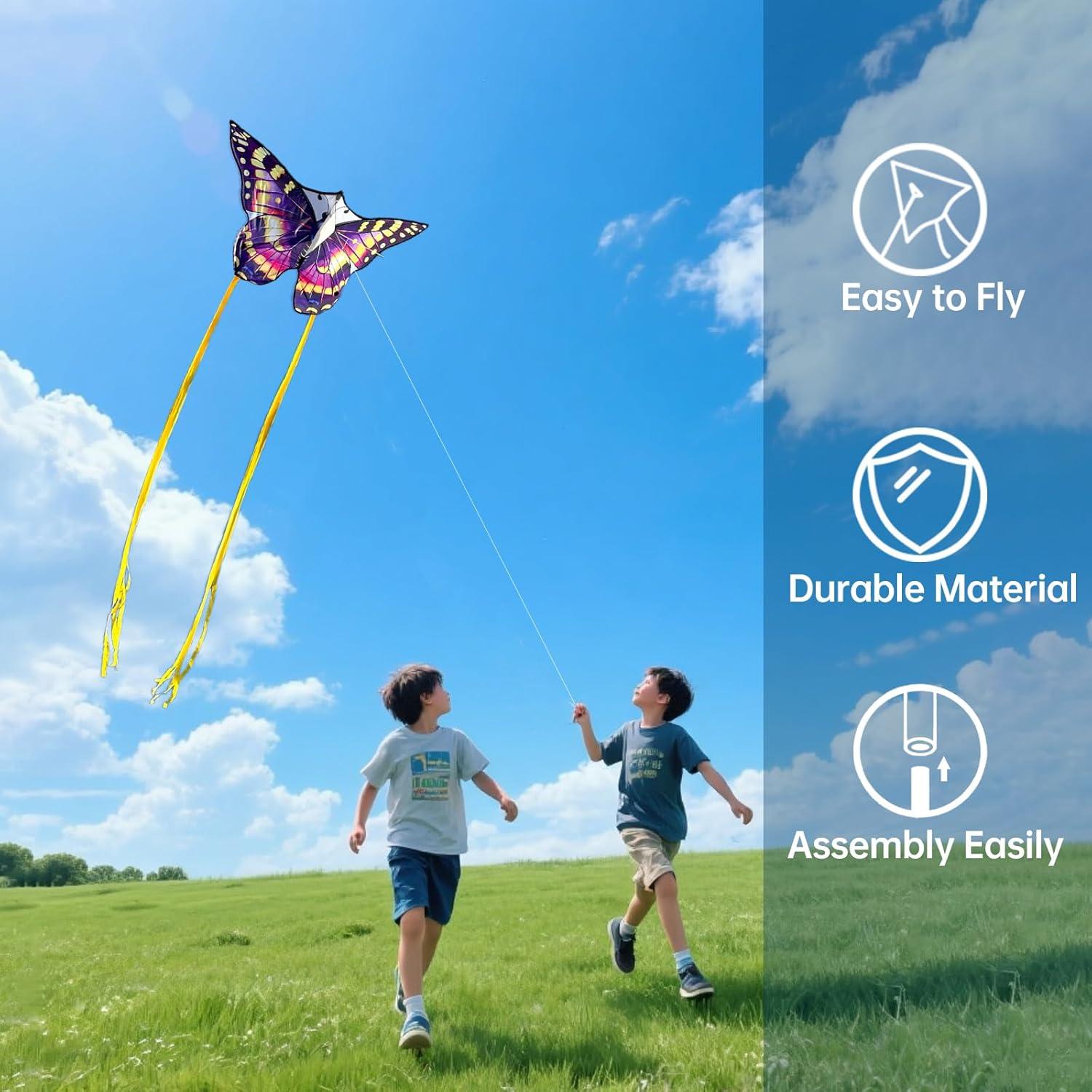 image:imageButterfly Kites for Kids and Adults Easy to Fly Single Line Beach Kites for Boys amp Girls 55 x 28 Butterfly Kite for Teens Comes with 300 ft String HandlePurpleYellow