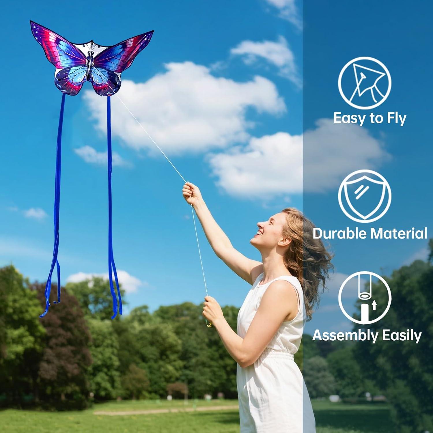 image:imageButterfly Kites for Kids and Adults Easy to Fly Single Line Beach Kites for Boys amp Girls 55 x 28 Butterfly Kite for Teens Comes with 300 ft String HandleBlue