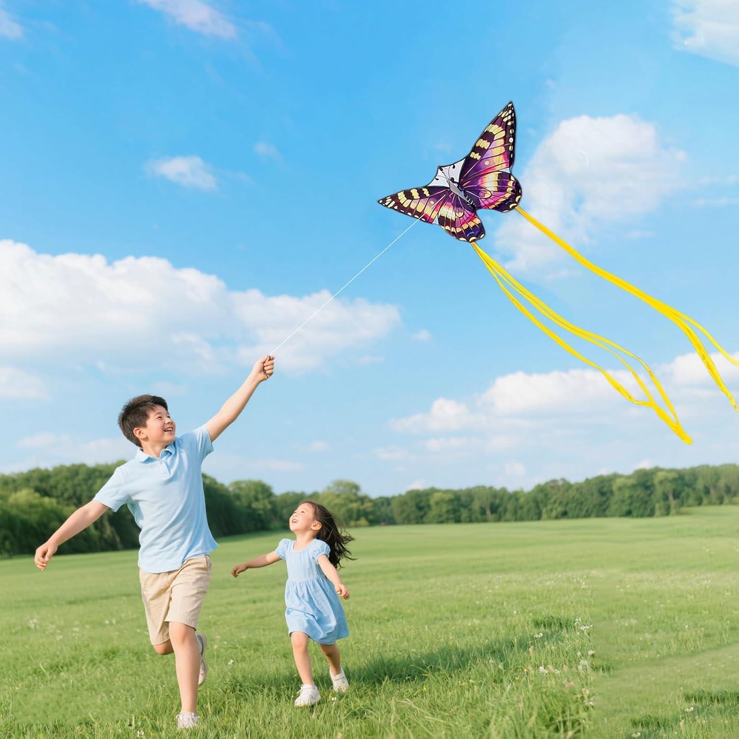 image:imageButterfly Kites for Kids and Adults Easy to Fly Single Line Beach Kites for Boys amp Girls 55 x 28 Butterfly Kite for Teens Comes with 300 ft String HandlePurpleYellow
