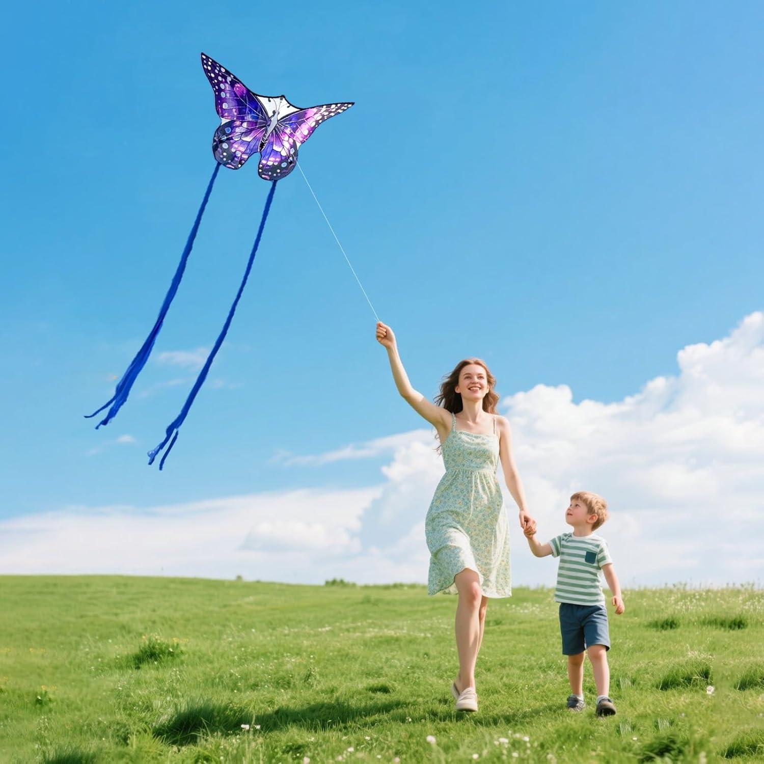 image:imageButterfly Kites for Kids and Adults Easy to Fly Single Line Beach Kites for Boys amp Girls 55 x 28 Butterfly Kite for Teens Comes with 300 ft String HandlePurple