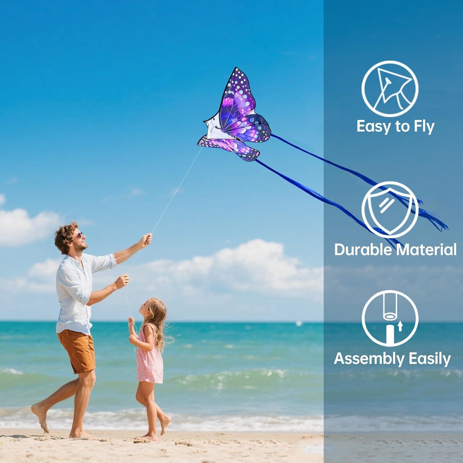 image:imageButterfly Kites for Kids and Adults Easy to Fly Single Line Beach Kites for Boys amp Girls 55 x 28 Butterfly Kite for Teens Comes with 300 ft String HandlePurple