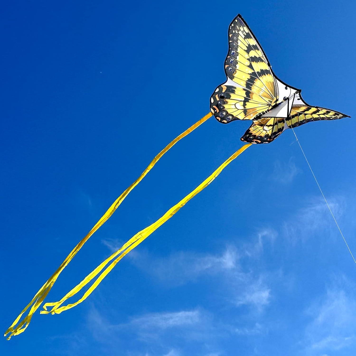 image:imageButterfly Kites for Kids and Adults Easy to Fly Single Line Beach Kites for Boys amp Girls 55 x 28 Butterfly Kite for Teens Comes with 300 ft String HandleYellow