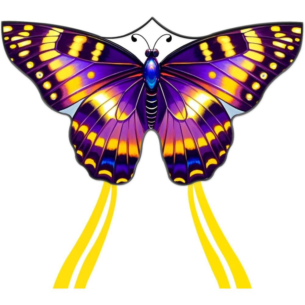 image:imageButterfly Kites for Kids and Adults Easy to Fly Single Line Beach Kites for Boys amp Girls 55 x 28 Butterfly Kite for Teens Comes with 300 ft String HandlePurpleYellow
