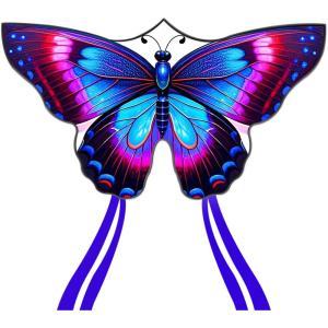 Butterfly Kites for Kids and Adults, Easy to Fly Single Line Beach Kites for Boys & Girls, 55’’ x 28’’ Butterfly Kite for Teens Comes with 300 ft String Handle(Blue)
