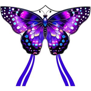 Butterfly Kites for Kids and Adults, Easy to Fly Single Line Beach Kites for Boys & Girls, 55’’ x 28’’ Butterfly Kite for Teens Comes with 300 ft String Handle(Purple)