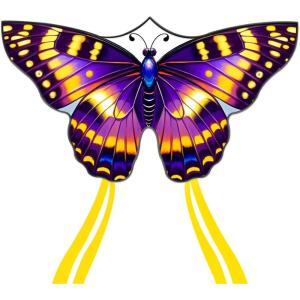 Butterfly Kites for Kids and Adults, Easy to Fly Single Line Beach Kites for Boys & Girls, 55’’ x 28’’ Butterfly Kite for Teens Comes with 300 ft String Handle(Purple&Yellow)