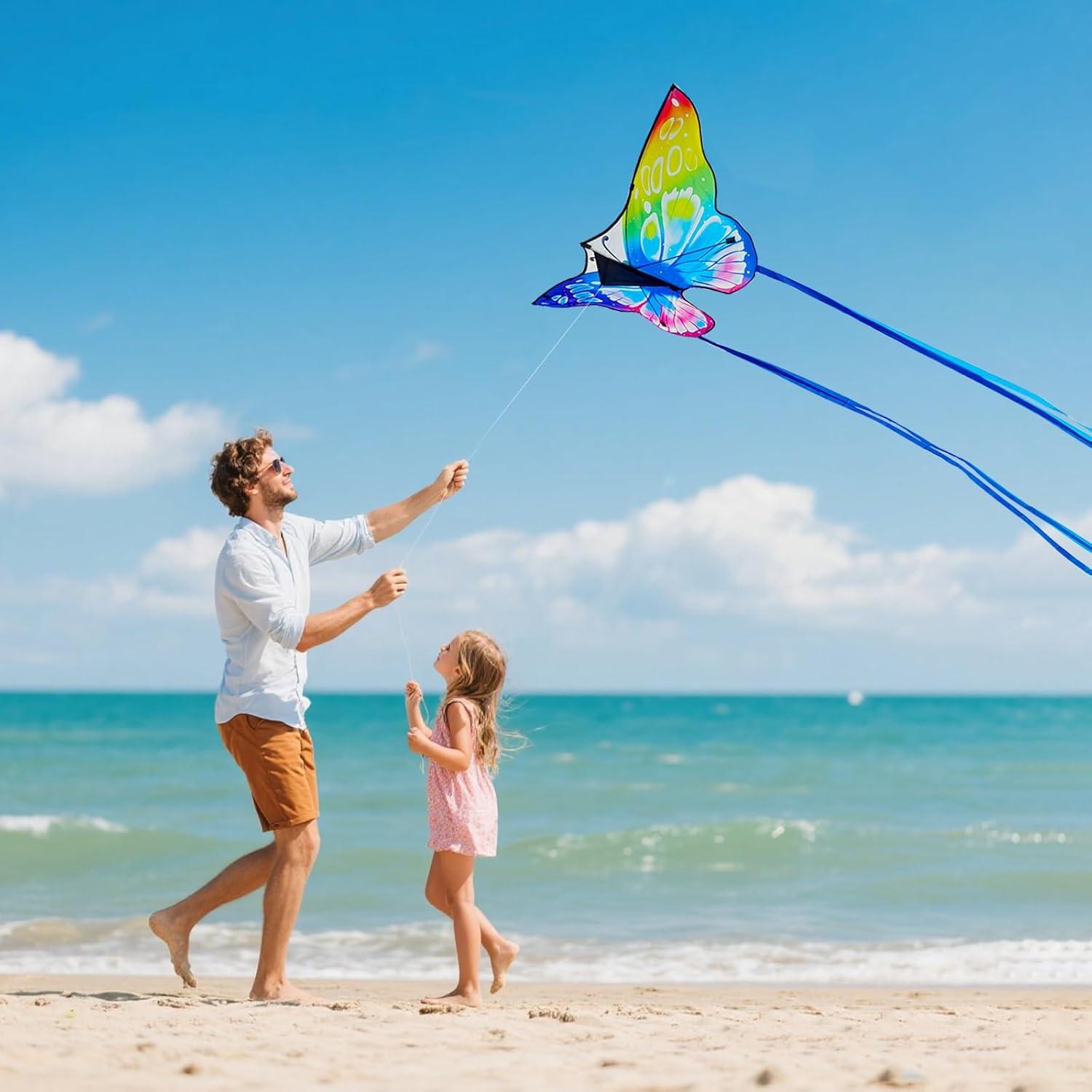 image:imageButterfly Kites for Kids and Adults Easy to Fly Single Line Beach Kite for Boys amp Girls 55 x 28 Butterfly for Teens Comes with 300 FT String HandleLight Blue and Light Pink