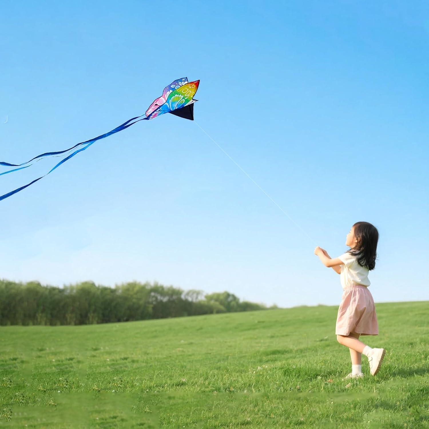 image:imageButterfly Kites for Kids and Adults Easy to Fly Single Line Beach Kite for Boys amp Girls 55 x 28 Butterfly for Teens Comes with 300 FT String HandleLight Blue and Light Pink
