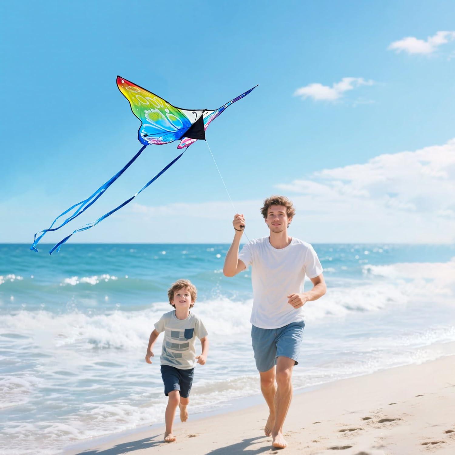 image:imageButterfly Kites for Kids and Adults Easy to Fly Single Line Beach Kite for Boys amp Girls 55 x 28 Butterfly for Teens Comes with 300 FT String HandleLight Blue and Light Pink