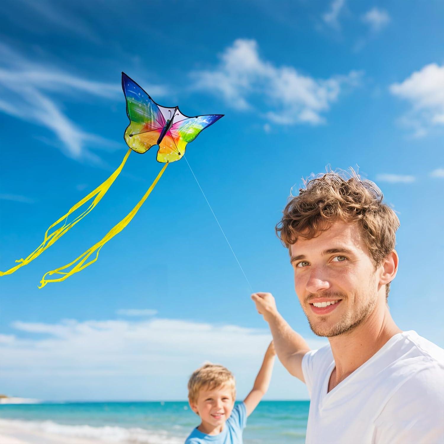 image:imageButterfly Kites for Kids and Adults Easy to Fly Single Line Beach Kite for Boys amp Girls 55 x 28 Butterfly for Teens Comes with 300 FT String HandleOrange and Yellow