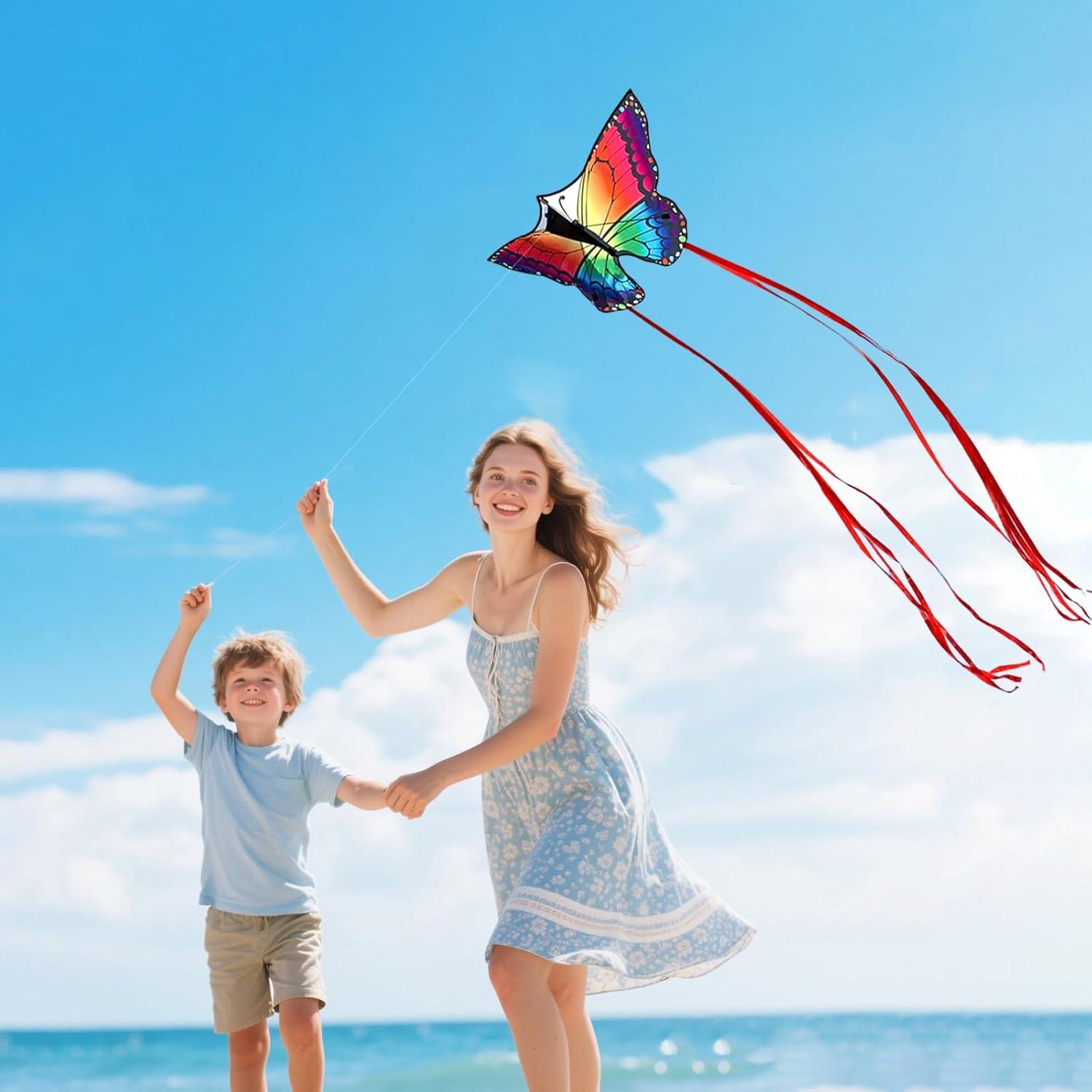 image:imageButterfly Kites for Kids and Adults Easy to Fly Single Line Beach Kite for Boys amp Girls 55 x 28 Butterfly for Teens Comes with 300 FT String HandleRed and Blue