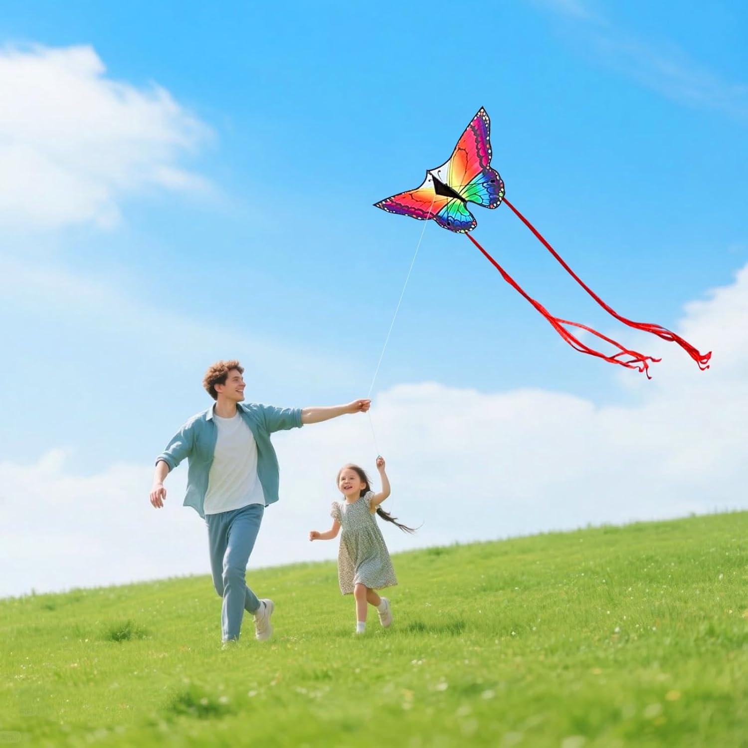 image:imageButterfly Kites for Kids and Adults Easy to Fly Single Line Beach Kite for Boys amp Girls 55 x 28 Butterfly for Teens Comes with 300 FT String HandleRed and Blue