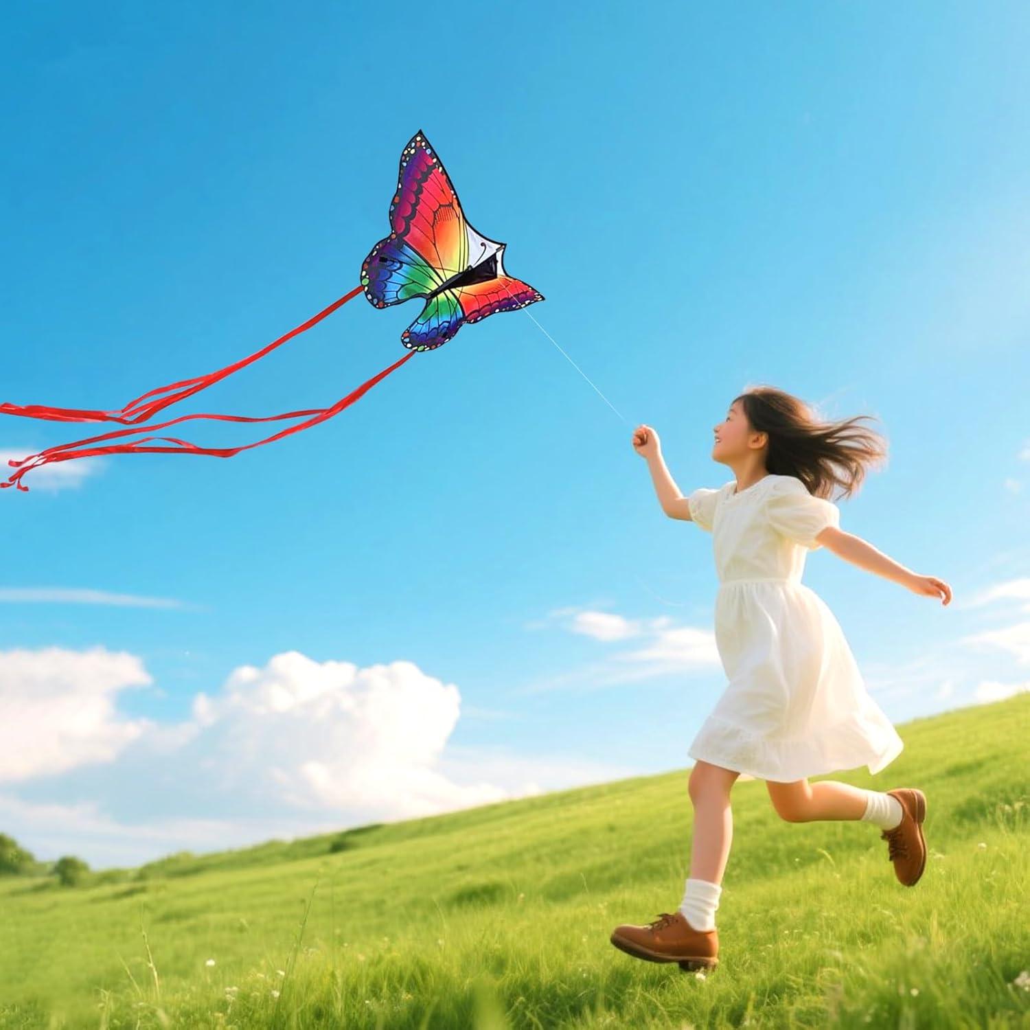 image:imageButterfly Kites for Kids and Adults Easy to Fly Single Line Beach Kite for Boys amp Girls 55 x 28 Butterfly for Teens Comes with 300 FT String HandleRed and Blue