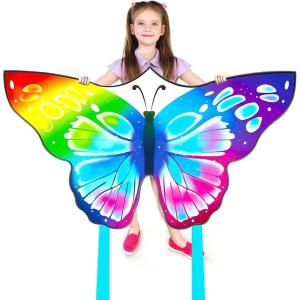 Butterfly Kites for Kids and Adults Easy to Fly, Single Line Beach Kite for Boys & Girls, 55’’ x 28’’ Butterfly for Teens Comes with 300 FT String Handle(Light Blue and Light Pink)
