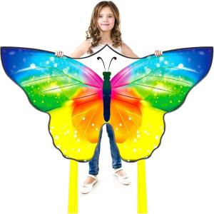 Butterfly Kites for Kids and Adults Easy to Fly, Single Line Beach Kite for Boys & Girls, 55’’ x 28’’ Butterfly for Teens Comes with 300 FT String Handle(Orange and Yellow)