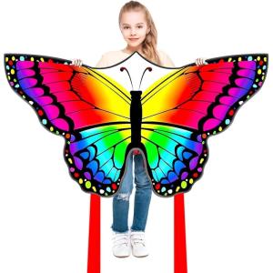 Butterfly Kites for Kids and Adults Easy to Fly, Single Line Beach Kite for Boys & Girls, 55’’ x 28’’ Butterfly for Teens Comes with 300 FT String Handle(Red and Blue)