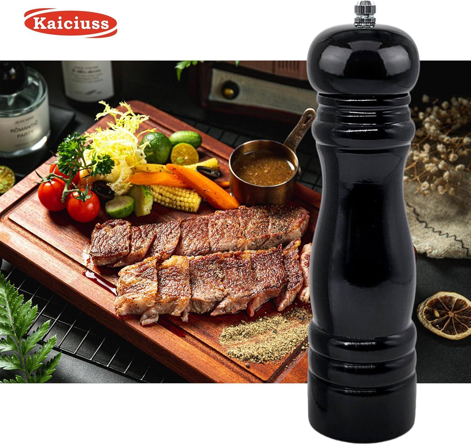 image:imageWooden Pepper Mills Grinders Manual Salt Pepper Grinder Refillable Wooden Mill Rubber Wood BlackBlack Wooden Color 2 Pack