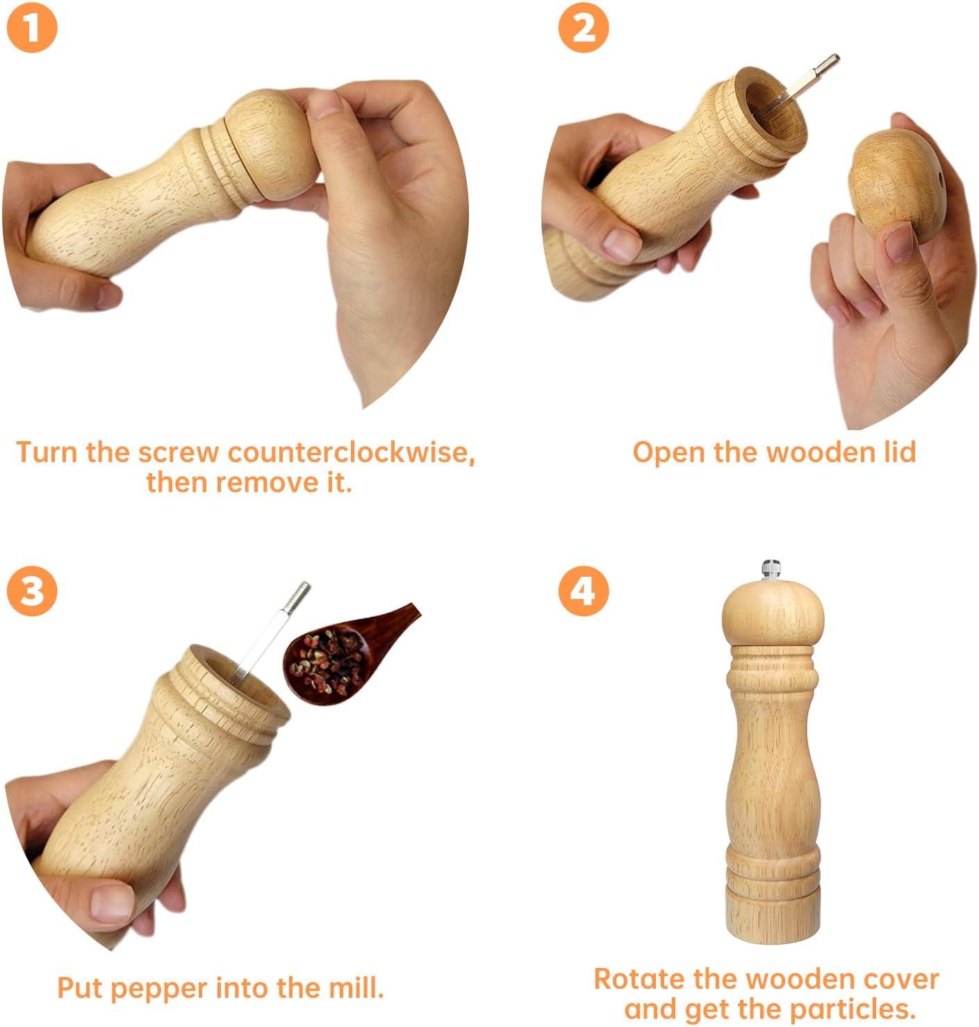 image:imageWooden Pepper Mills Grinders Manual Salt Pepper Grinder Refillable Wooden Mill Rubber Wood BlackBlack Wooden Color 2 Pack