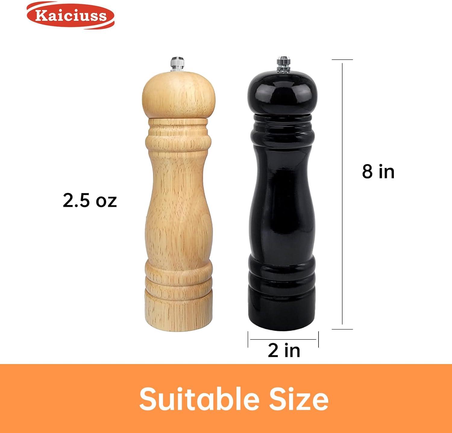 image:imageWooden Pepper Mills Grinders Manual Salt Pepper Grinder Refillable Wooden Mill Rubber Wood BlackBlack Wooden Color 2 Pack