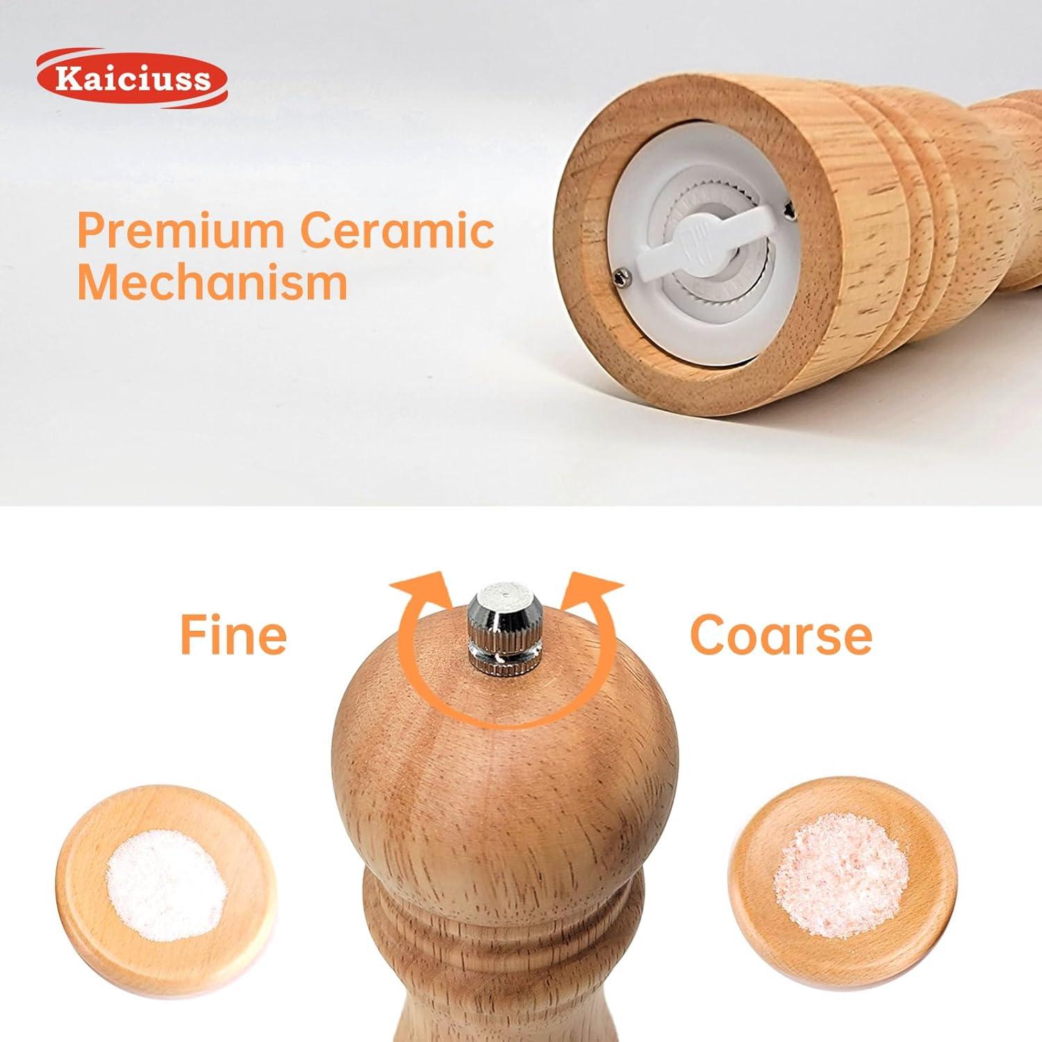 image:imageWooden Pepper Mills Grinders Manual Salt Pepper Grinder Refillable Wooden Mill Rubber Wood BlackBlack Wooden Color 2 Pack