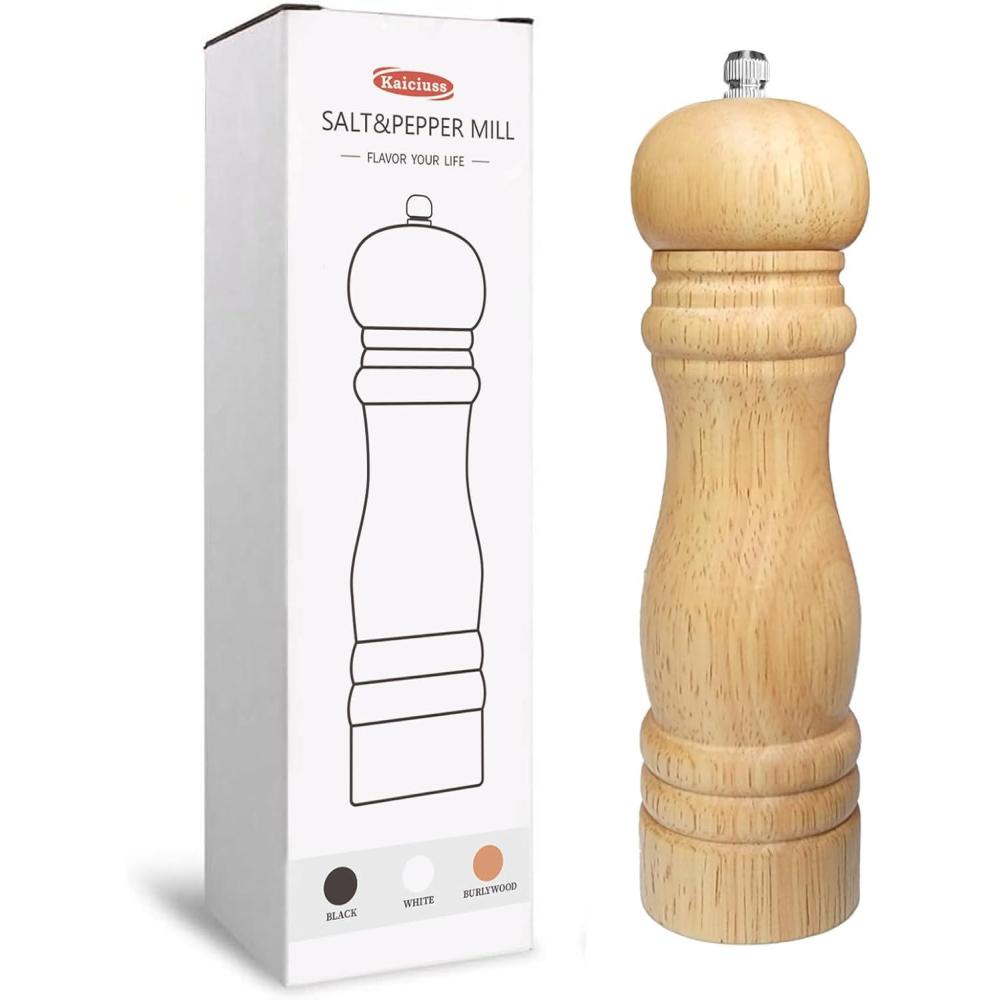 image:imageWooden Pepper Mills Grinders Manual Salt Pepper Grinder Refillable Wooden Mill Rubber Wood BlackWood Color 1 Pack