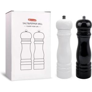 Wooden Pepper Mills Grinders, Manual Salt Pepper Grinder Refillable Wooden Mill, Rubber Wood, Black(Black & White Color 2 Pack)