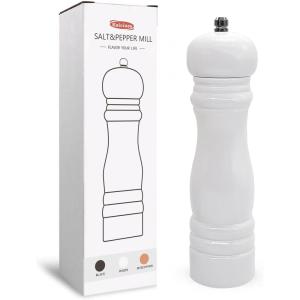 Wooden Pepper Mills Grinders, Manual Salt Pepper Grinder Refillable Wooden Mill, Rubber Wood, Black(White Color 1 Pack)