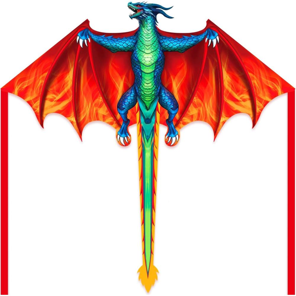 image:imageDragon Kite for Kids amp Adults Easy to Fly for Beginners 300ft Kite String Included Perfect for Beach TripsRed  Blue