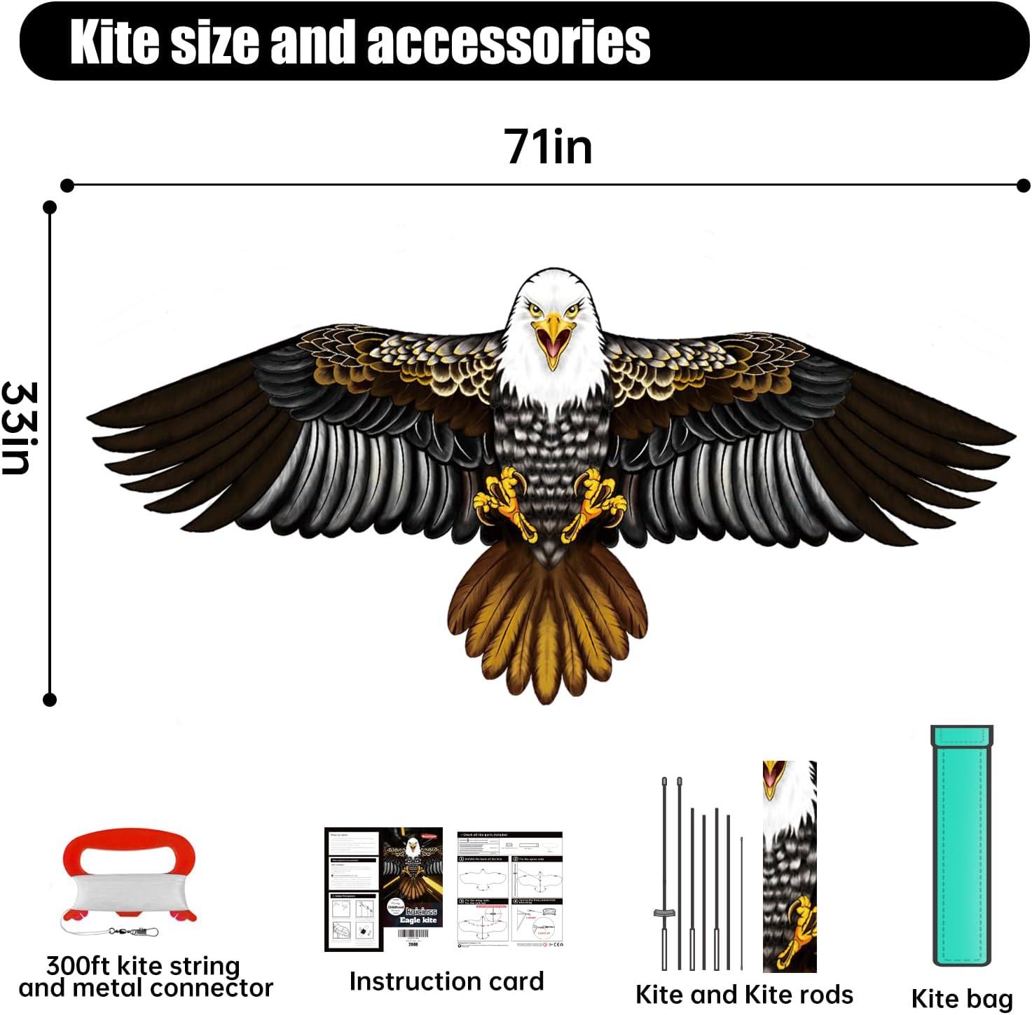 image:imageEagle Kite for Kids amp Adults Single Line Kite Easy to Fly for Beginners 71 Large Kites for Boys Come with 300ft String HandleBlack